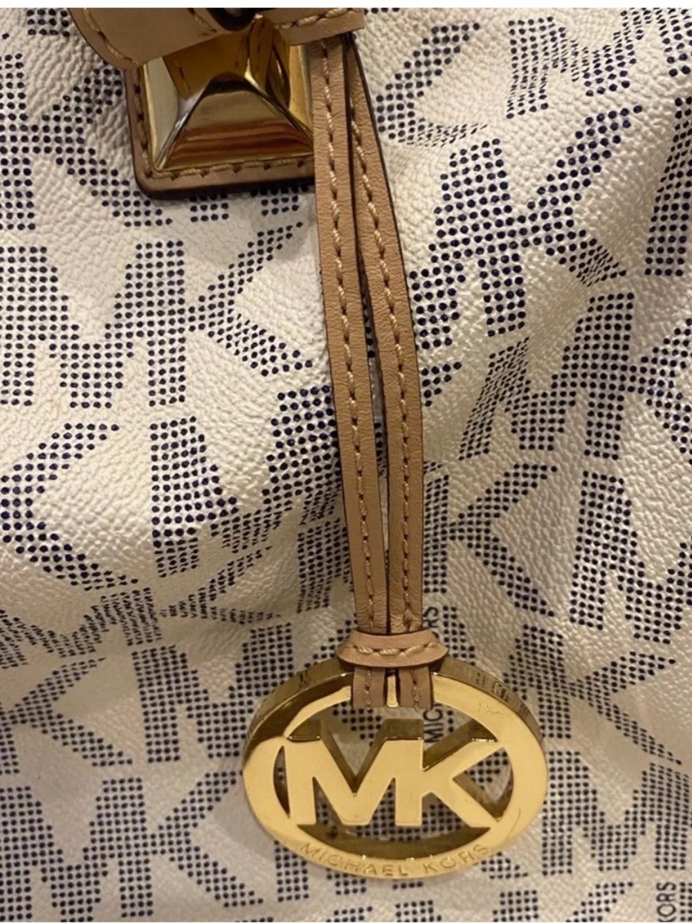 Michael Kors Signature MK Satchel in Beige and Gold - Picture 8 of 11